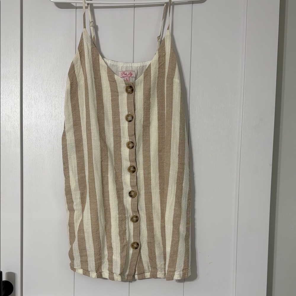 Pink Lily Tan and Cream Striped Dress